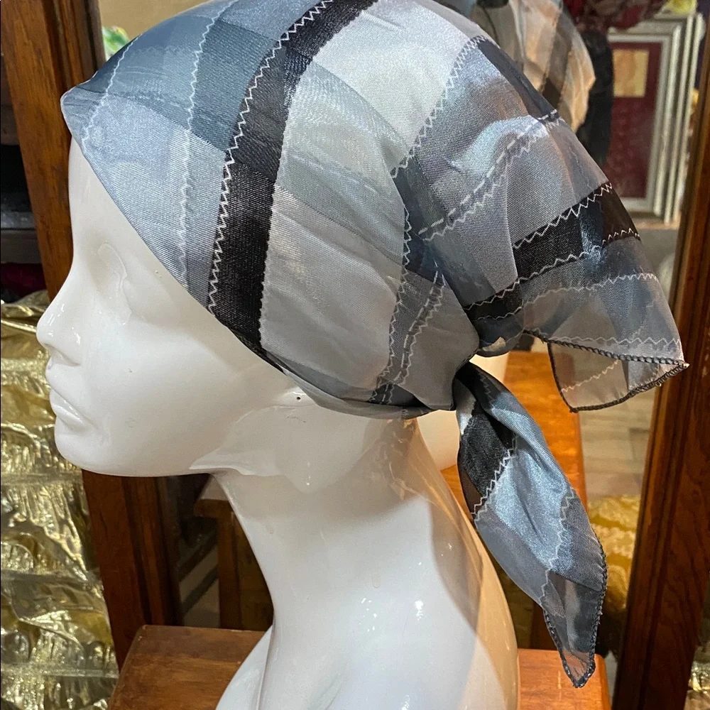 Sheer Patchwork Scarf in Black, Gray & Silver 19 x 21 inch